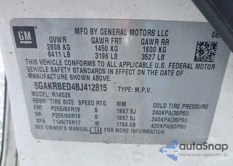 2011 Buick Enclave 1Xl z USA, uszkodzony, nr VIN 5GAKRBED4BJ412815